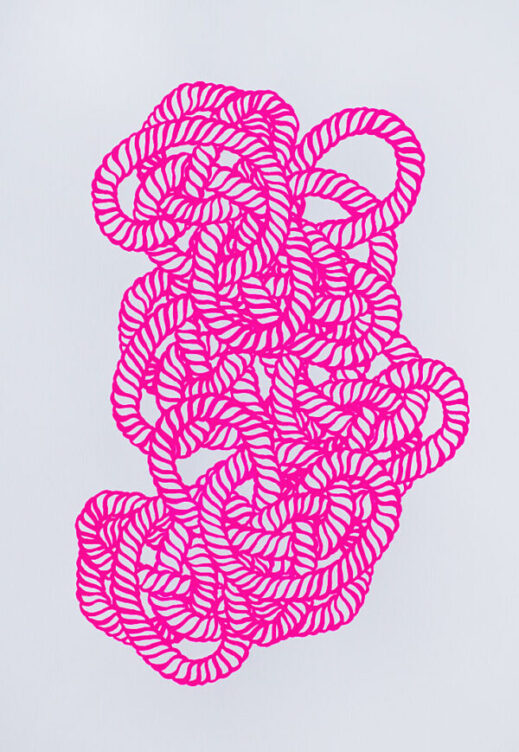 silkscreen print of a nautical rope in neon pink