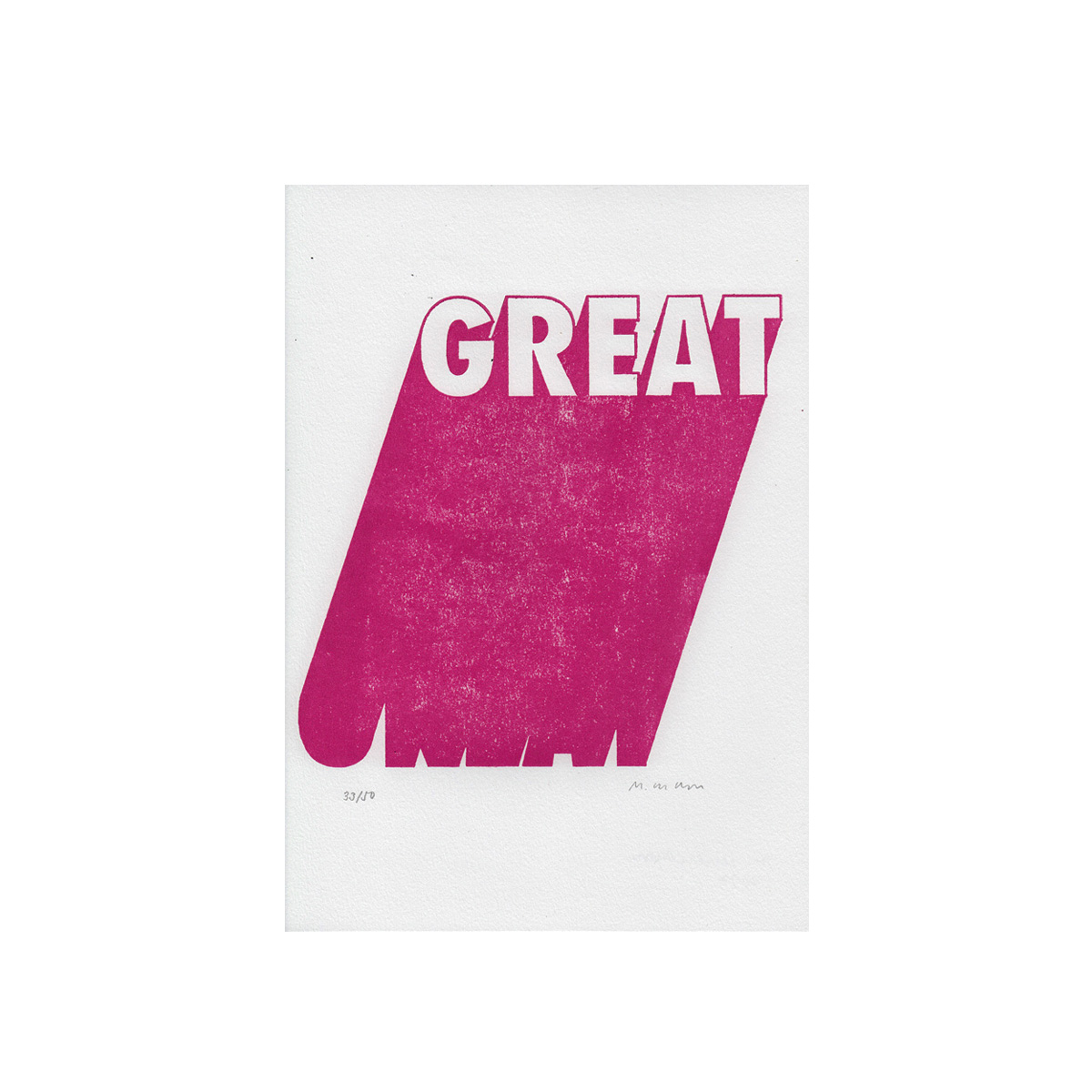 art woodblock print with word great