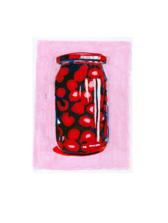 felt pen illustration of cherries in a jar