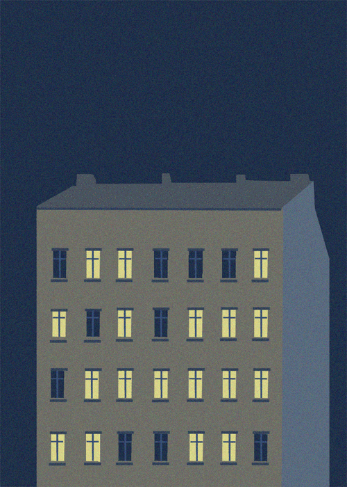 animated gif of a house with lit windows