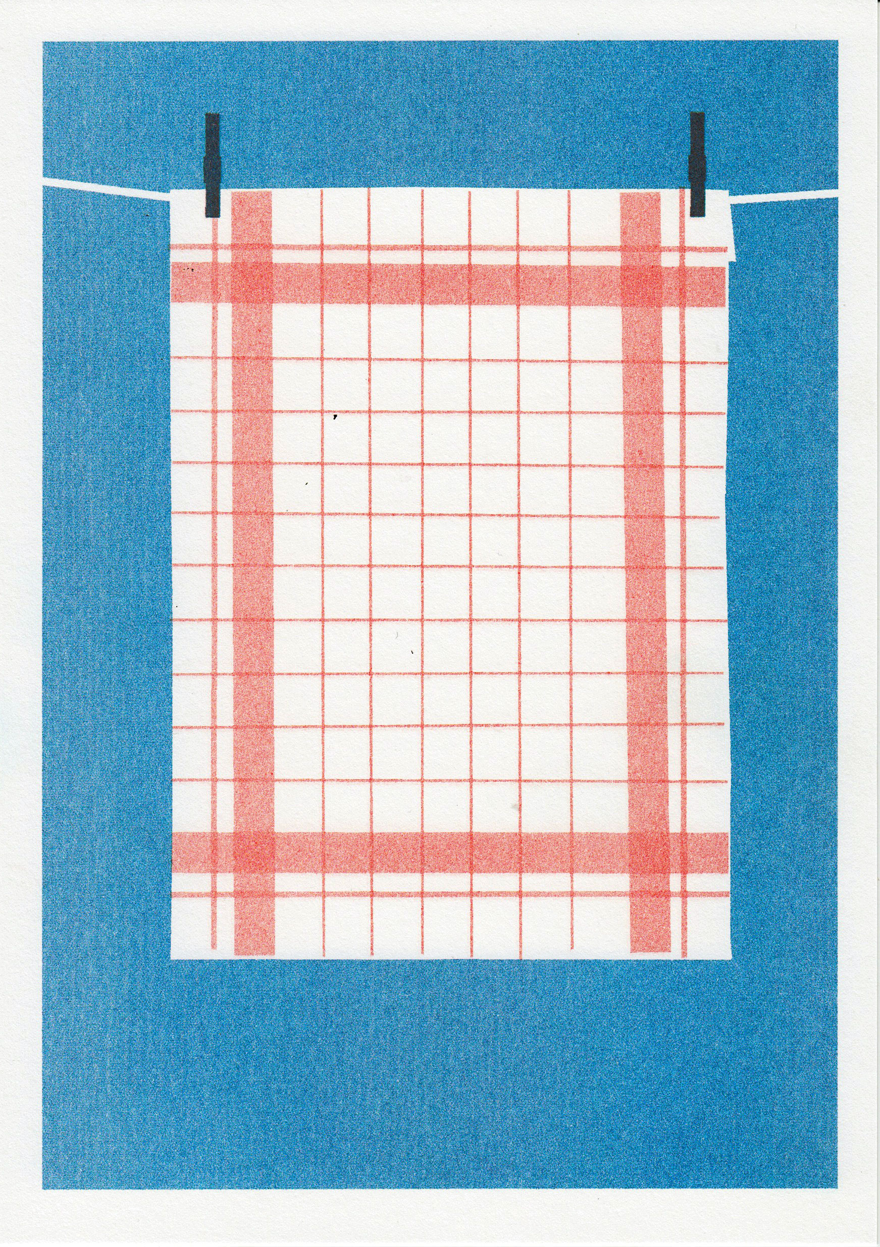 Red kitchen towel risograph print illustration poster