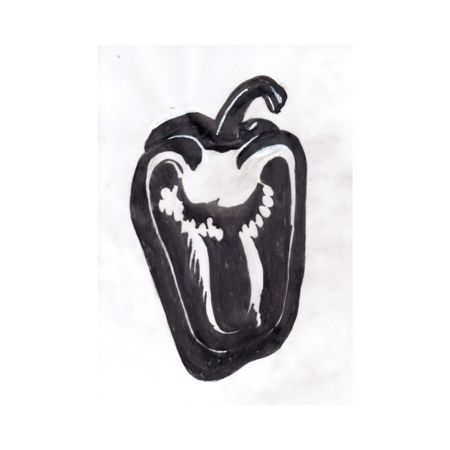 black and white sketch of a pepper designed by tonicprints